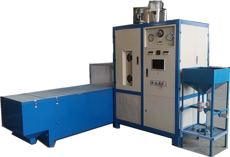 OC Technology EPS Pre-Expander Machine feeding pre-expanded beads to the maturation stage